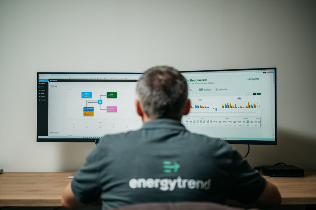 Energytrend adviseur analyseert energiedata aan klant met EMS-dashboard van Envitron